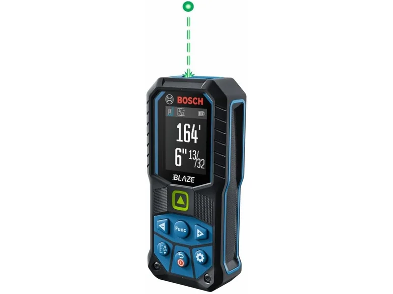 Bosch GLM165-25G green-beam laser distance measure with its green target dot