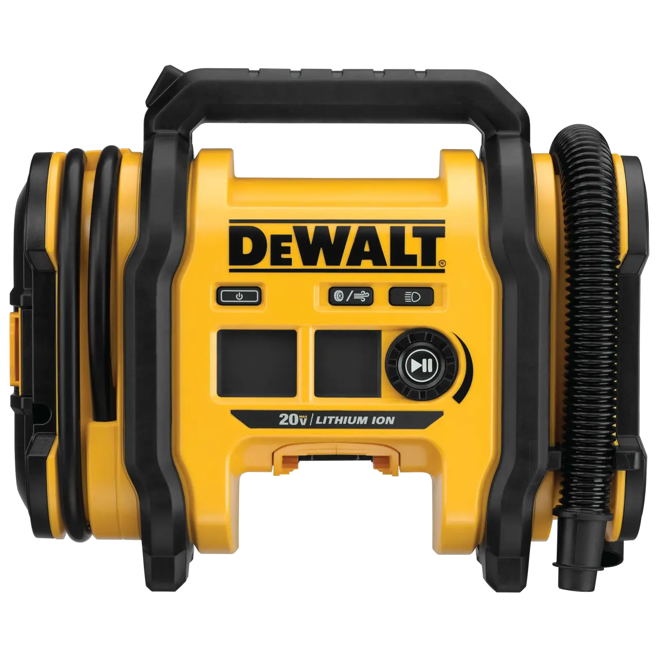 DEWALT 20V MAX corded and cordless tire inflator with onboard hoses