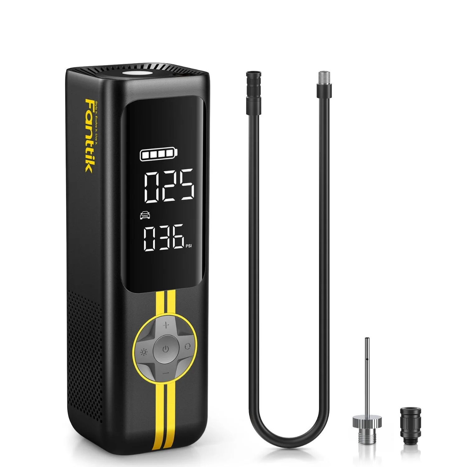 Fanttik X8 APEX compact tire inflator with hose and valve adapters