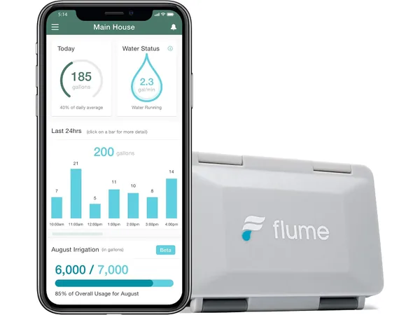 Flume 2 smart water monitor with Wi-Fi bridge and mobile app