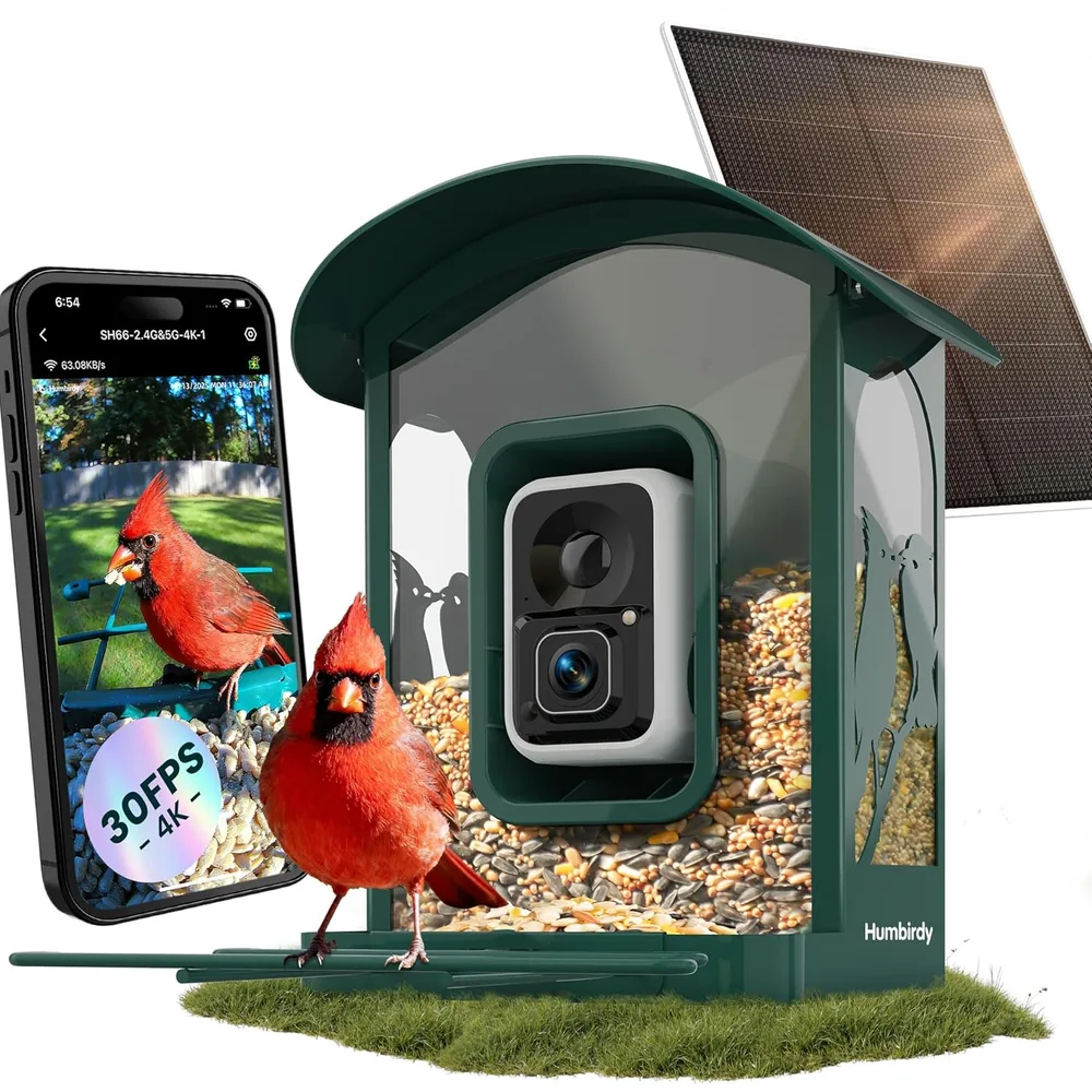 Humbirdy SH66 smart bird feeder with camera, solar panel, and companion app