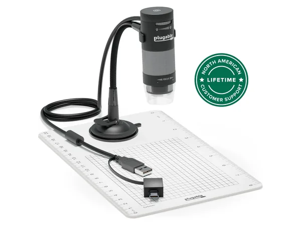 Plugable 250x USB digital microscope with stand and accessories