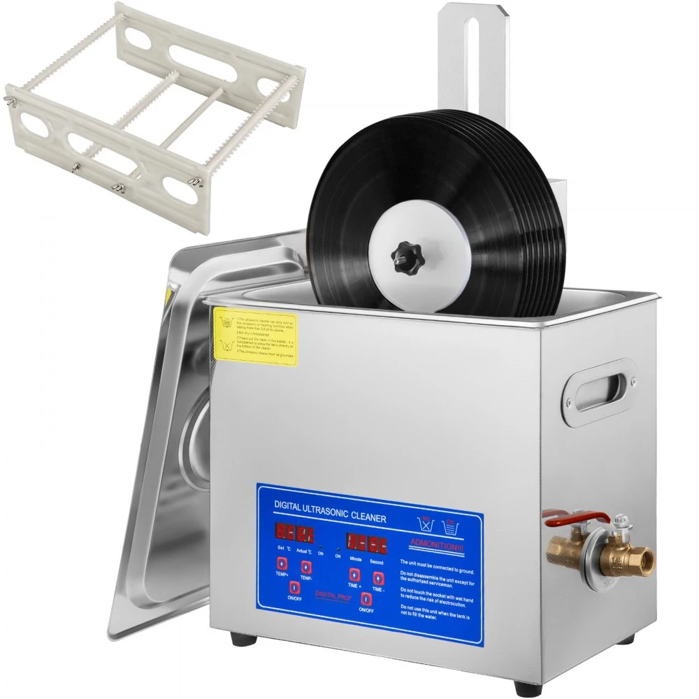 VEVOR 6 L ultrasonic cleaner with motorized vinyl record spindle and drying rack