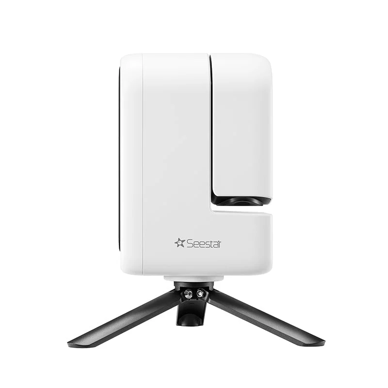 White ZWO Seestar S30 Pro smart telescope on its compact tripod